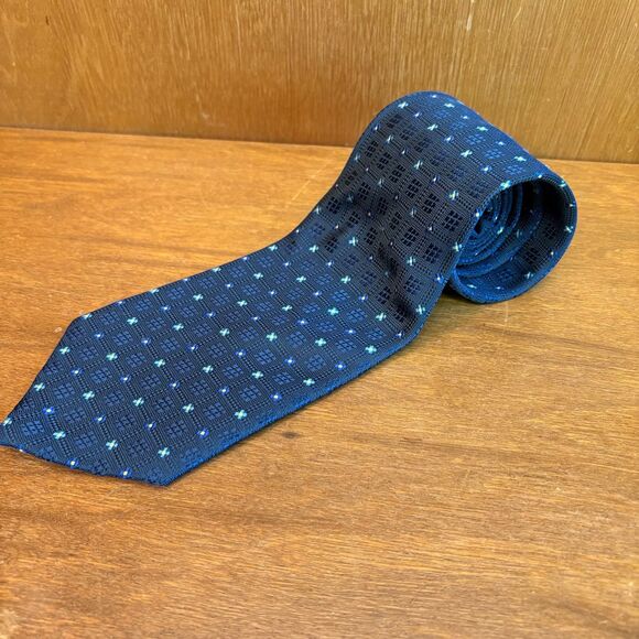 Vintage Zegna 100% Silk Navy Blue Geometric Dot Pattern Neck Tie - Picture 6 of 8